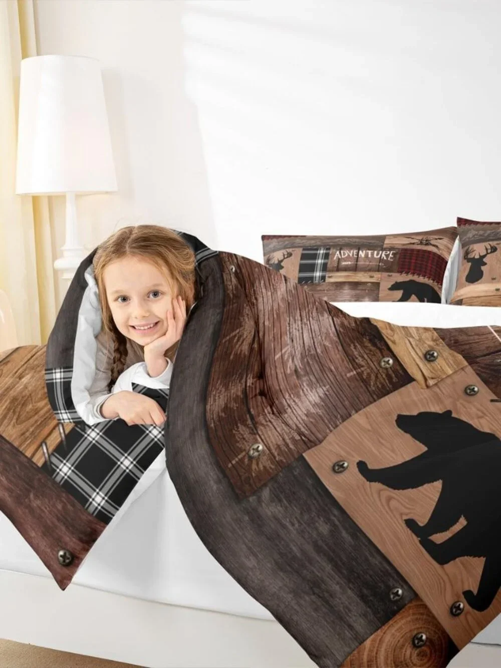 Rustic Cabin Comforter Set Twin Size,Farmhouse Bedding Set Kids Boys Girls Brown